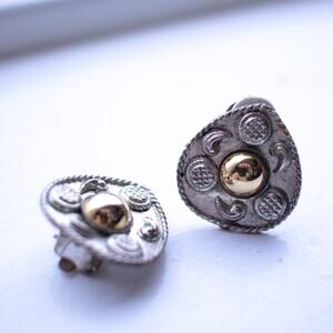 Elegant Silver and Gold Clip-On Earrings